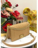 (LIKE NEW) CHANEL MEDIUM BOY BAG IN GOLD BEIGE CAVIAR LEATHER 