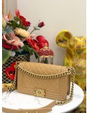 (LIKE NEW) CHANEL MEDIUM BOY BAG IN GOLD BEIGE CAVIAR LEATHER 
