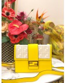 FENDI FLAT MEDIUM BAGUETTE CALFSKIN LEATHER & CANVAS SHOULDER BAG -FULL SET-