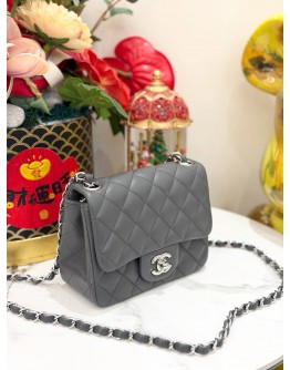 CHANEL SQUARE MINI FLAP BAG IN GREY LAMBSKIN 