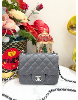 CHANEL SQUARE MINI FLAP BAG IN GREY LAMBSKIN 