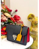 LOUIS VUITTON NEO MONCEAU SLING BAG IN BLACK EPI LEATHER WITH RED TOP HANDLE WITH BLUE STRAP 