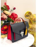 LOUIS VUITTON NEO MONCEAU SLING BAG IN BLACK EPI LEATHER WITH RED TOP HANDLE WITH BLUE STRAP 