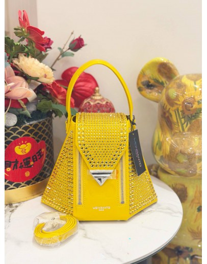 SWAROVSKI CREATORS LAB WEINSANTO 'BEBE' BAG IN YELLOW PATENT LEATHER WITH CRYSTALS 