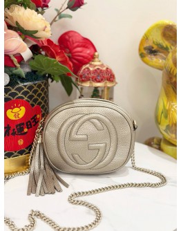 GUCCI MINI SOHO DISCO CHAIN CROSSBODY BAG IN PEBBLED CALFSKIN GOLD