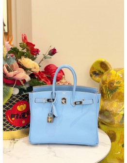 (UNUSED)HERMES BIRKIN 25 EPSOM BLEU CELESTE WITH SILVER HARDWARE STAMP SQUARE C