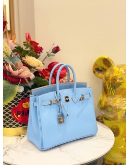 (UNUSED)HERMES BIRKIN 25 EPSOM BLEU CELESTE WITH SILVER HARDWARE STAMP SQUARE C