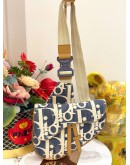 CHRISTIAN DIOR SADDLE IN BLUE OBLIQUE EMBROIDERY WITH TAN LEATHER TRIM