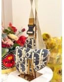 CHRISTIAN DIOR SADDLE IN BLUE OBLIQUE EMBROIDERY WITH TAN LEATHER TRIM