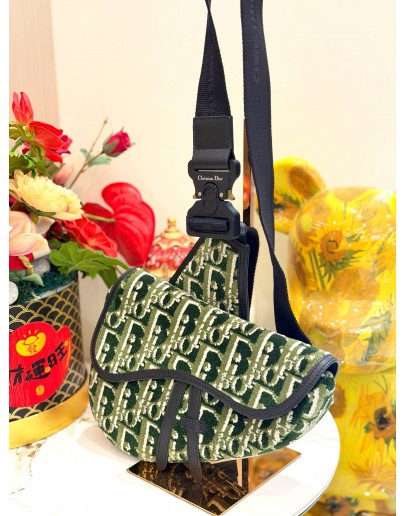 CHRISTIAN DIOR GREEN WOOL SADDLE 