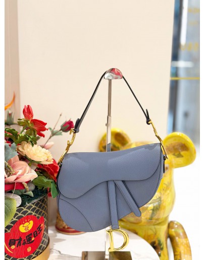 (LIKE NEW)CHRISTIAN DIOR SADDLE SHOULDER BAG IN POWDER BLUE CALFSKIN LEATHER