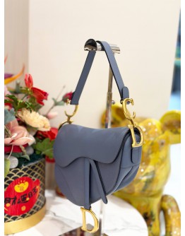 (LIKE NEW)CHRISTIAN DIOR SADDLE SHOULDER BAG IN POWDER BLUE CALFSKIN LEATHER