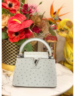 (BRAND NEW) LOUIS VUITTON MINI CAPUCINES OSTRICH LEATHER  IN GRIS PERLE