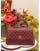 (LIKE NEW) MICROCHIP CHANEL COCO MEDIUM TOP HANDLE BAG IN DARK RED  CAVIAR LEATHER -FULL SET-