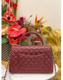 (LIKE NEW) MICROCHIP CHANEL COCO MEDIUM TOP HANDLE BAG IN DARK RED  CAVIAR LEATHER -FULL SET-