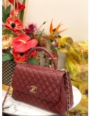 (LIKE NEW) MICROCHIP CHANEL COCO MEDIUM TOP HANDLE BAG IN DARK RED  CAVIAR LEATHER -FULL SET-