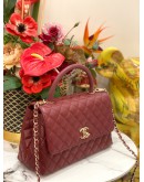 (LIKE NEW) MICROCHIP CHANEL COCO MEDIUM TOP HANDLE BAG IN DARK RED  CAVIAR LEATHER -FULL SET-