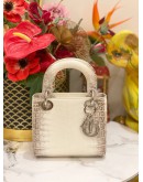 (LIKE NEW) CHRISTIAN DIOR MINI CROCODILE LEATHER  LADY DIOR LIMITED EDITION HANDLE BAG DIAMOND WITH SILVER HARDWARE- FULL SET-