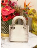 (LIKE NEW) CHRISTIAN DIOR MINI CROCODILE LEATHER  LADY DIOR LIMITED EDITION HANDLE BAG DIAMOND WITH SILVER HARDWARE- FULL SET-