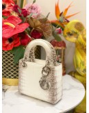 (LIKE NEW) CHRISTIAN DIOR MINI CROCODILE LEATHER  LADY DIOR LIMITED EDITION HANDLE BAG DIAMOND WITH SILVER HARDWARE- FULL SET-