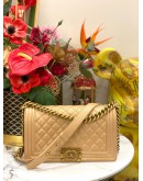 (LIKE NEW) CHANEL MEDIUM BOY BAG IN GOLD BEIGE CAVIAR LEATHER 