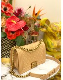 (LIKE NEW) CHANEL MEDIUM BOY BAG IN GOLD BEIGE CAVIAR LEATHER 