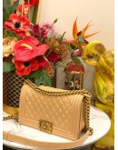 (LIKE NEW) CHANEL MEDIUM BOY BAG IN GOLD BEIGE CAVIAR LEATHER 