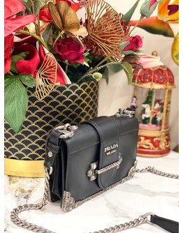 PRADA CAHIER MINI SHOULDER BAG IN BLACK SAFFIANO AND SMOOTH LEATHER 