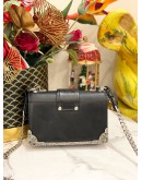 PRADA CAHIER MINI SHOULDER BAG IN BLACK SAFFIANO AND SMOOTH LEATHER 