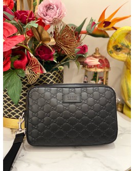 (LIKE NEW) GUCCI CLUTCH IN BLACK GG MICROGUCCISSIMA CALFSKIN LEATHER