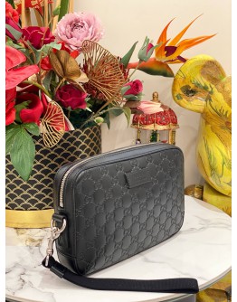 (LIKE NEW) GUCCI CLUTCH IN BLACK GG MICROGUCCISSIMA CALFSKIN LEATHER