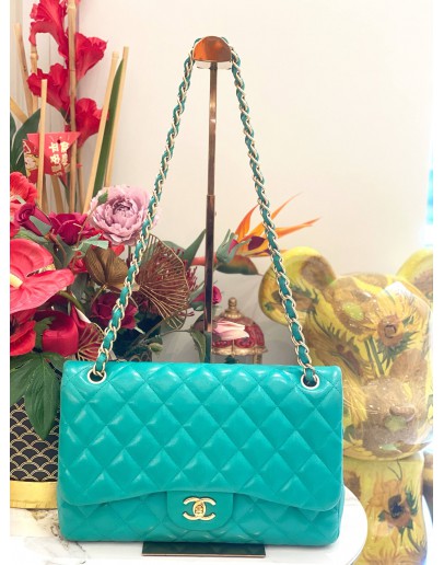 CHANEL MINT LAGOON QUILTED LAMBSKIN CLASSIC DOUBLE FLAP BAG IN GHW 