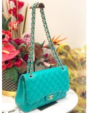 CHANEL MINT LAGOON QUILTED LAMBSKIN CLASSIC DOUBLE FLAP BAG IN GHW 