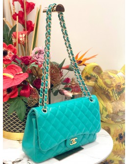 CHANEL MINT LAGOON QUILTED LAMBSKIN CLASSIC DOUBLE FLAP BAG IN GHW 
