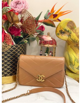 CHANEL BROWN CARAMEL CC COCO ENVELOPE SLING BAG 