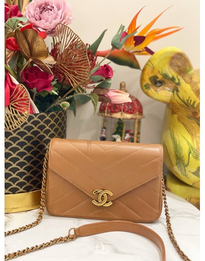 CHANEL BROWN CARAMEL CC COCO ENVELOPE SLING BAG 