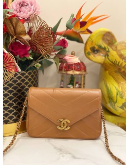 CHANEL BROWN CARAMEL CC COCO ENVELOPE SLING BAG 