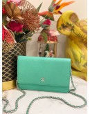 CHANEL TURQUOISE WALLET ON CHAIN IN LIZARD  LEATHER 