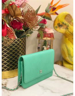 CHANEL TURQUOISE WALLET ON CHAIN IN LIZARD  LEATHER 