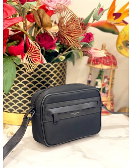 YSL SAINT LAURENT SMALL CAMP CAMERA BAG IN BLACK NYLON AND TRIMMED LEATHER