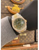 (LIKE NEW) 2019 ROLEX DATEJUST 36 HALF 18K 750 YELLOW GOLD REF 126283 JUBILEE FACTORY DIAMOND GREEN ROMAN VI IX DIAMOND DIAL 36MM AUTOMATIC WATCH -FULL SET-