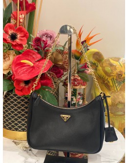 (LIKE NEW) PRADA RE-EDITION 2005 SAFFIANO LEATHER BAG IN BLACK - FULL SET-
