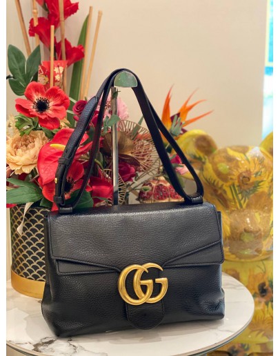 (LIKE NEW) GUCCI GG MARMONT MEDIUM IN BLACK CALFSKIN LEATHER 