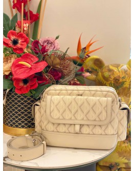 CHRISTIAN DIOR HIT THE ROAD IN CREAM CANVAS / LEATHER MESSENGER BAG 