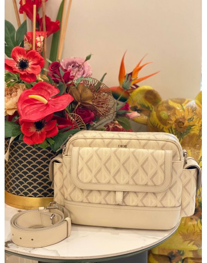 CHRISTIAN DIOR HIT THE ROAD IN CREAM CANVAS / LEATHER MESSENGER BAG 