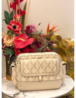 CHRISTIAN DIOR HIT THE ROAD IN CREAM CANVAS / LEATHER MESSENGER BAG 