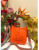 (LIKE NEW) 2021 YEAR  HERMES MINI EVELYNE TPM CLASSIC ORANGE TOGO LEATHER  WITH SILVER HARDWARE SHOULDER BAG STAMP Z