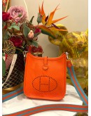 (LIKE NEW) 2021 YEAR  HERMES MINI EVELYNE TPM CLASSIC ORANGE TOGO LEATHER  WITH SILVER HARDWARE SHOULDER BAG STAMP Z
