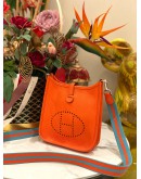 (LIKE NEW) 2021 YEAR  HERMES MINI EVELYNE TPM CLASSIC ORANGE TOGO LEATHER  WITH SILVER HARDWARE SHOULDER BAG STAMP Z
