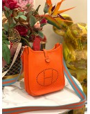 (LIKE NEW) 2021 YEAR  HERMES MINI EVELYNE TPM CLASSIC ORANGE TOGO LEATHER  WITH SILVER HARDWARE SHOULDER BAG STAMP Z